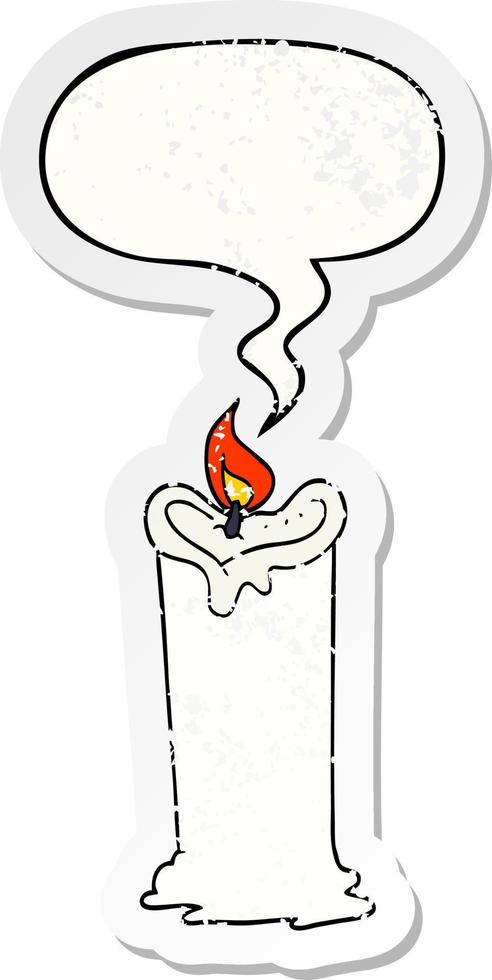 cartoon candle and speech bubble distressed sticker vector
