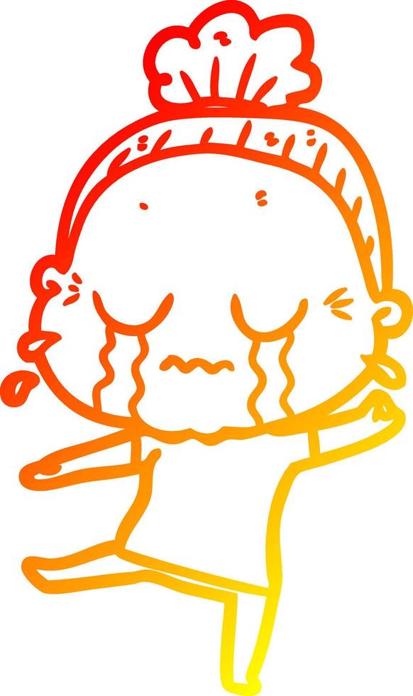 warm gradient line drawing cartoon crying old lady vector