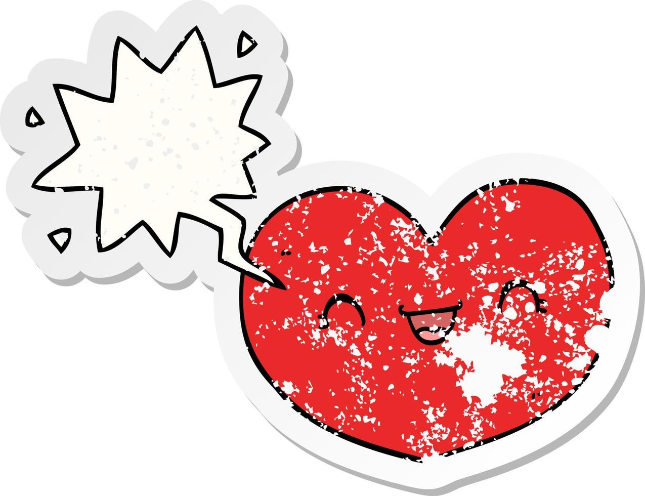 cartoon love heart and speech bubble distressed sticker vector