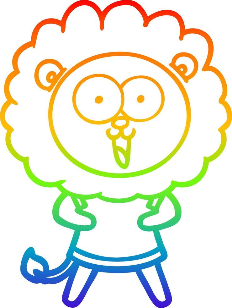 rainbow gradient line drawing happy cartoon lion vector