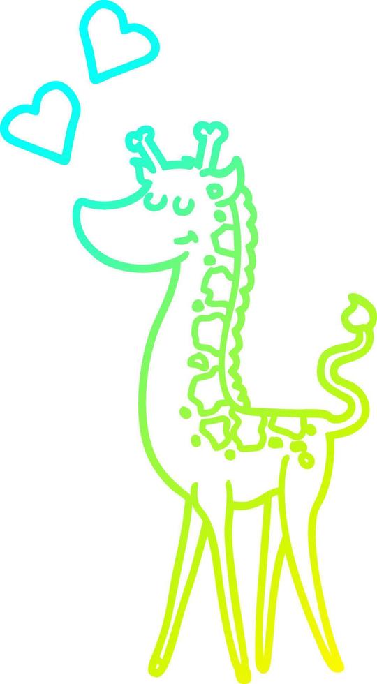 cold gradient line drawing cartoon giraffe with love heart vector