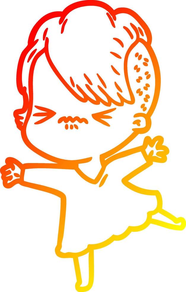warm gradient line drawing cartoon annoyed hipster girl vector