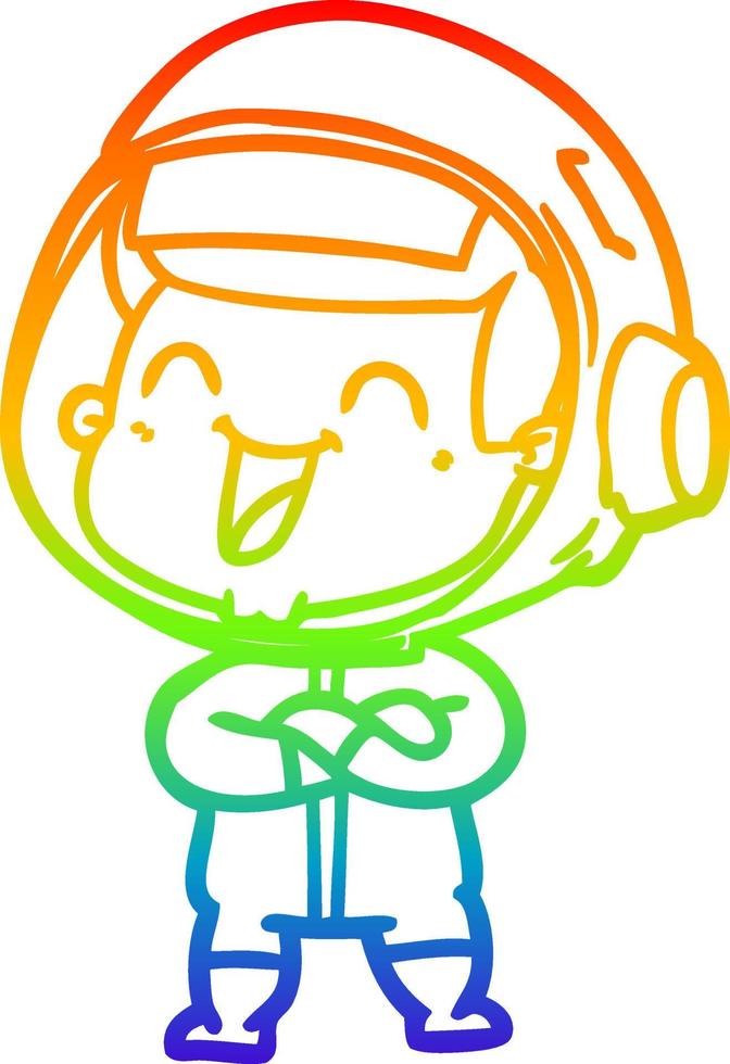 rainbow gradient line drawing happy cartoon astronaut vector