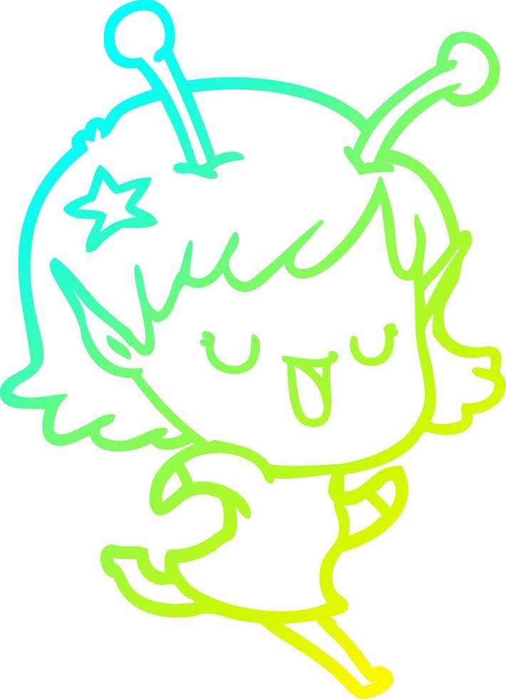 cold gradient line drawing happy alien girl cartoon vector