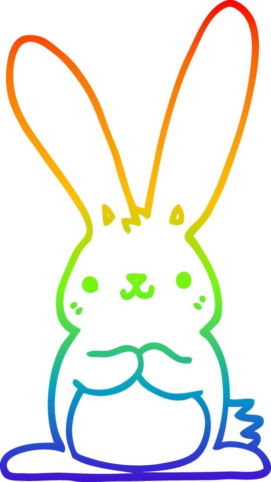 rainbow gradient line drawing cartoon rabbit vector