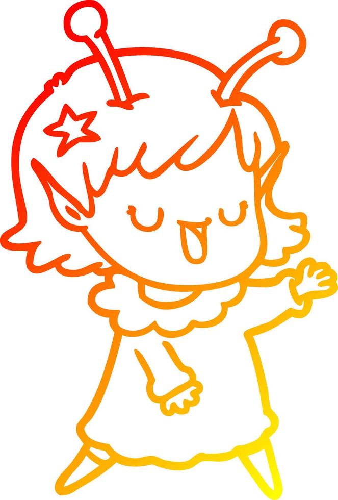 warm gradient line drawing happy alien girl cartoon vector