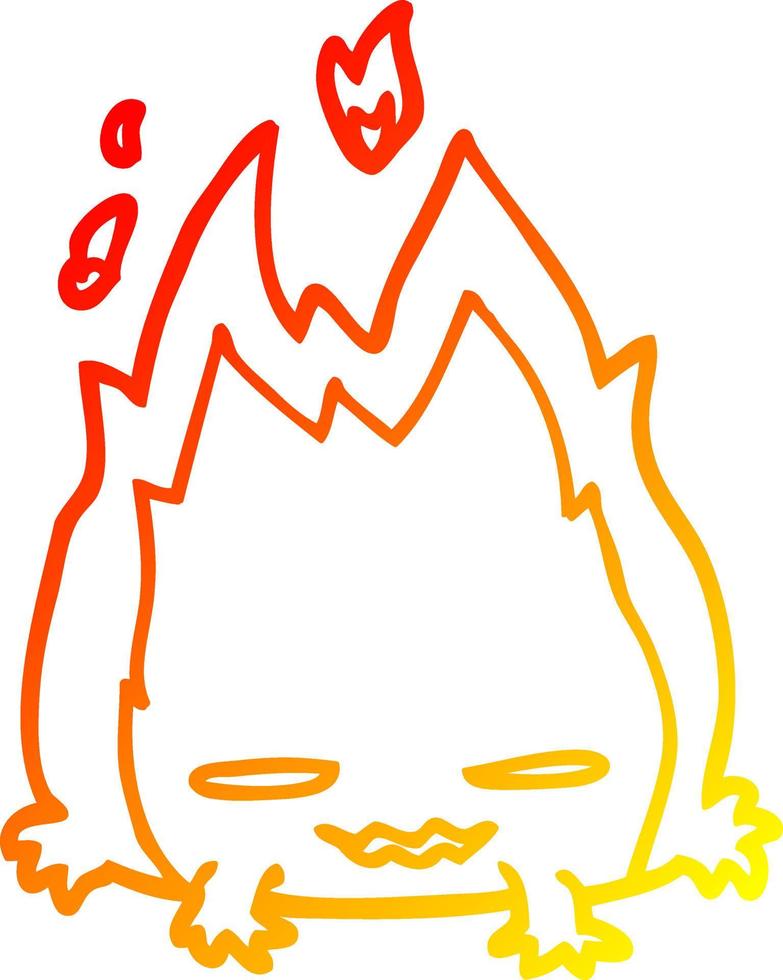 dibujo de línea de gradiente cálido demonio de fuego de dibujos animados vector