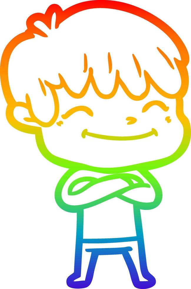 rainbow gradient line drawing cartoon happy boy vector
