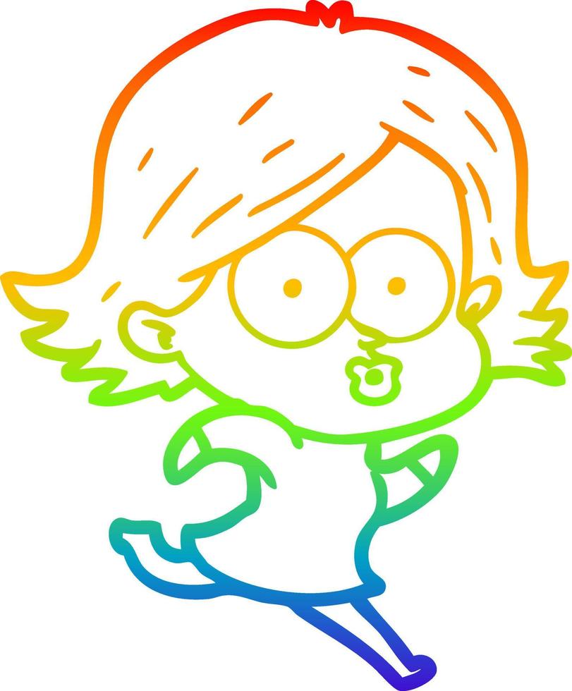 rainbow gradient line drawing cartoon girl pouting vector