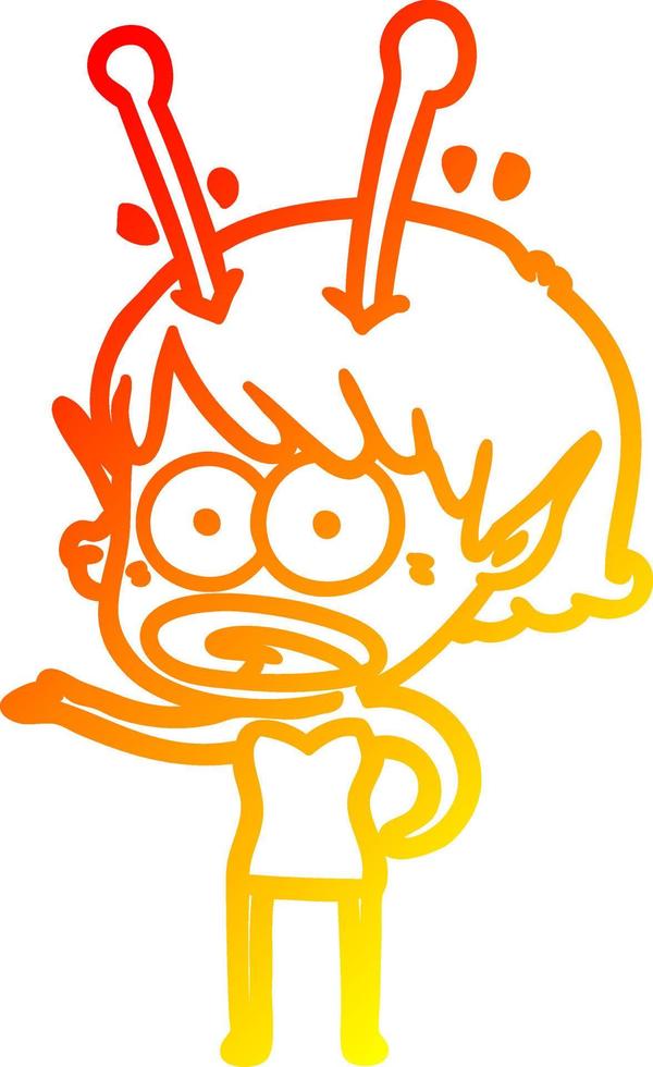 warm gradient line drawing cartoon shocked alien girl vector