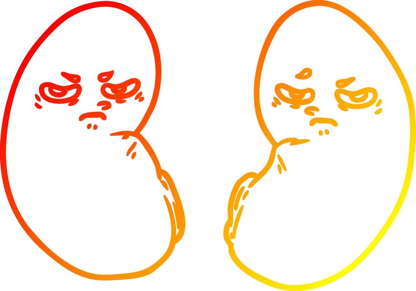 warm gradient line drawing cartoon irritated kidneys vector