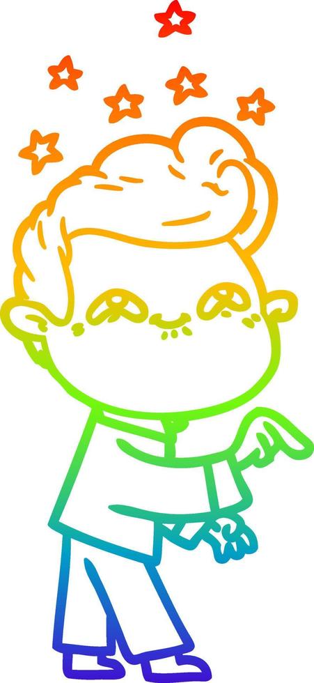 rainbow gradient line drawing cartoon excited man vector