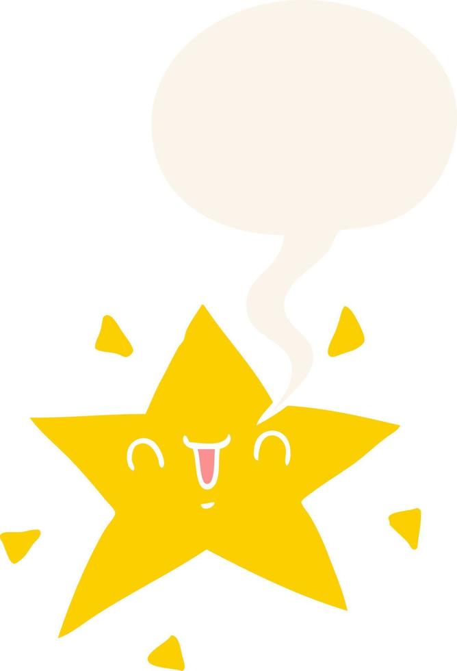 cartoon happy star and speech bubble in retro style vector