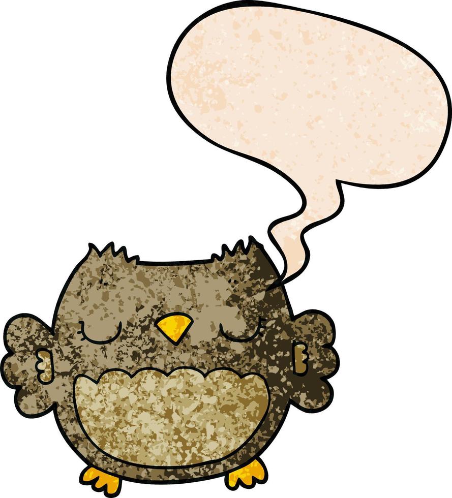 cute cartoon owl and speech bubble in retro texture style vector