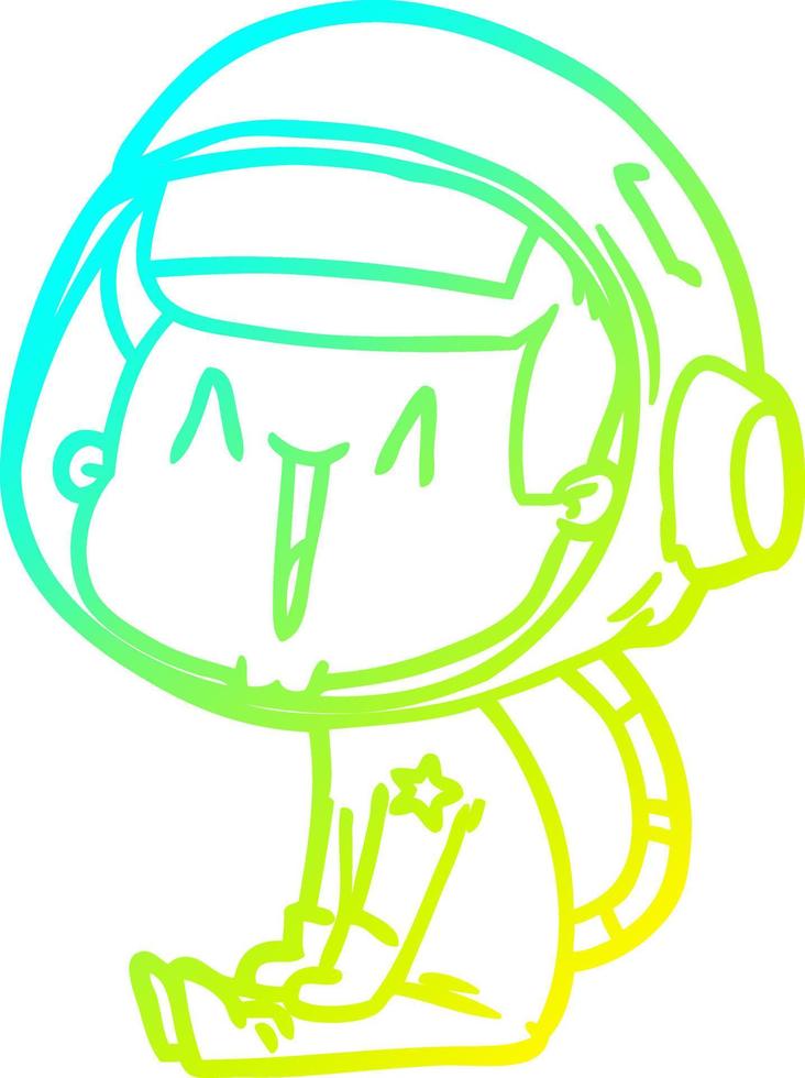 cold gradient line drawing happy cartoon astronaut sitting vector