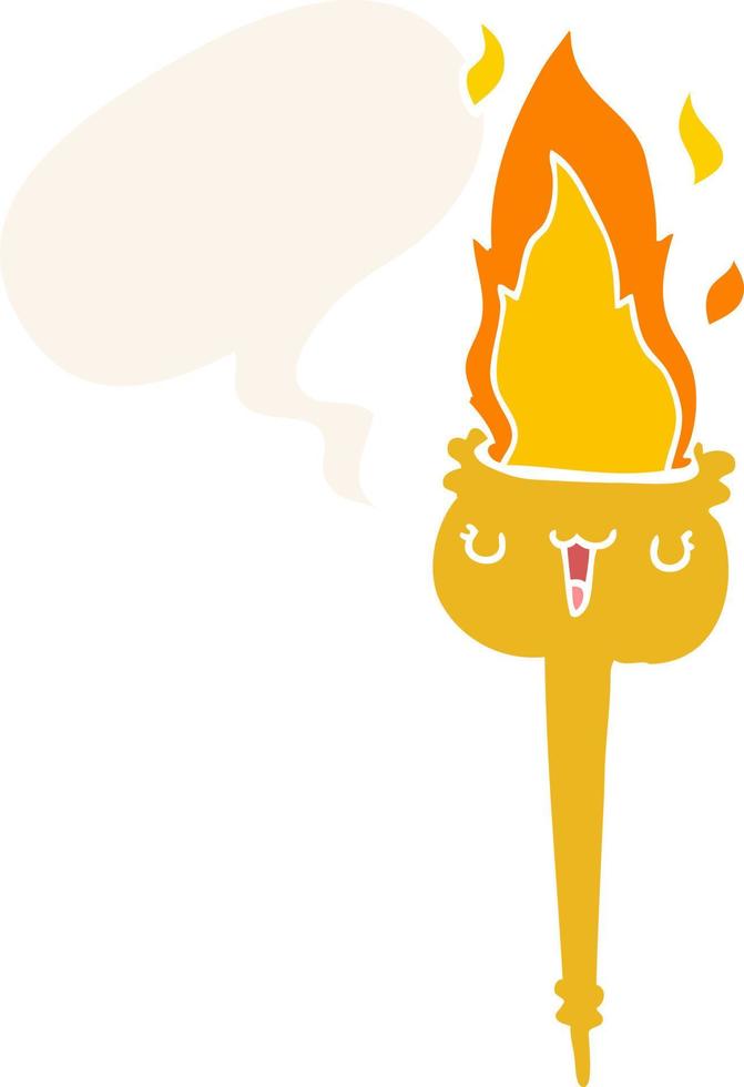 cartoon flaming torch and speech bubble in retro style vector