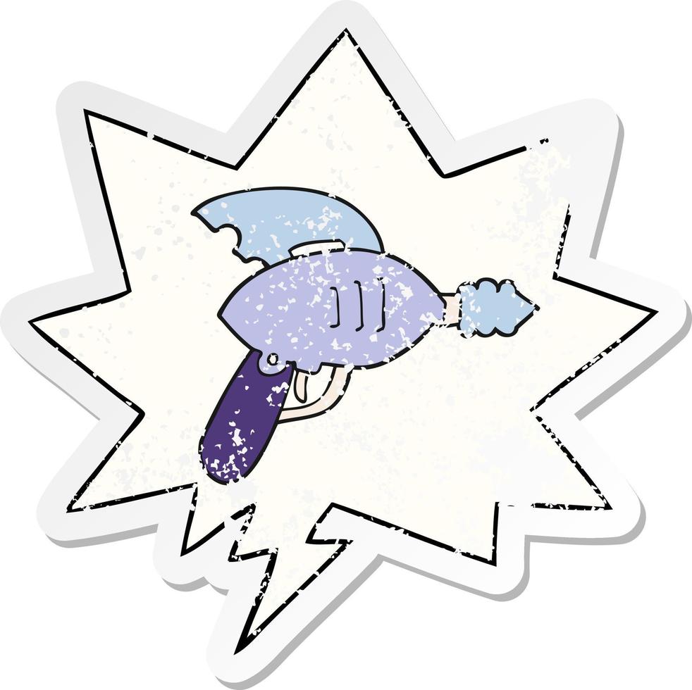 cartoon ray gun and speech bubble distressed sticker vector