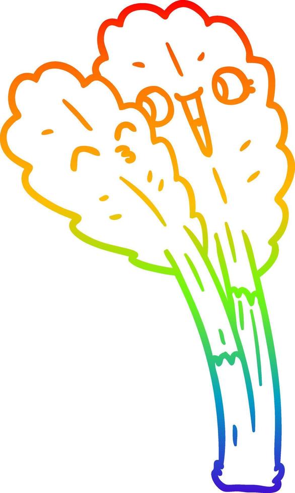 dibujo de línea de gradiente de arco iris hojas de ensalada de dibujos animados vector