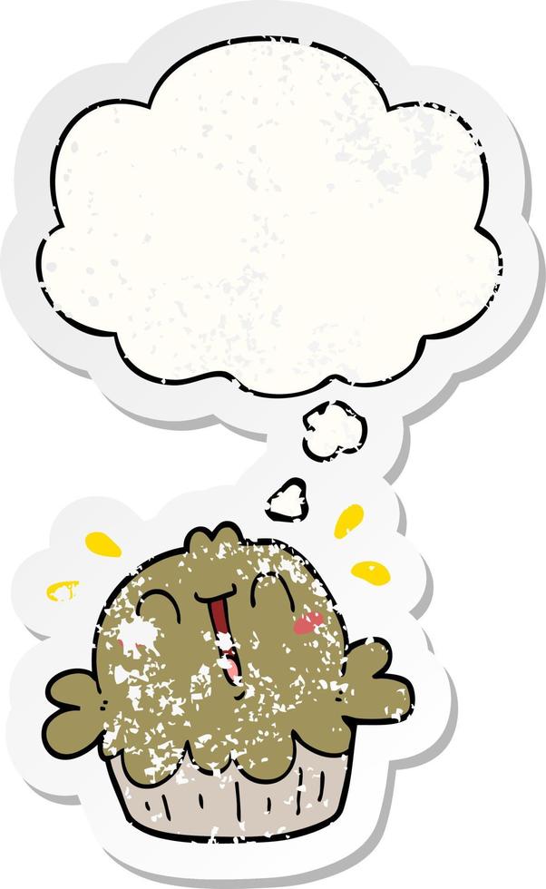 cute cartoon pie and thought bubble as a distressed worn sticker vector