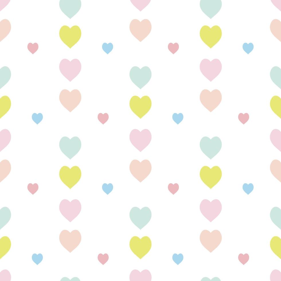 Seamless pattern in stylish cozy blue, pink, green and orange hearts on white background for fabric, textile, clothes, tablecloth and other things. Vector image.