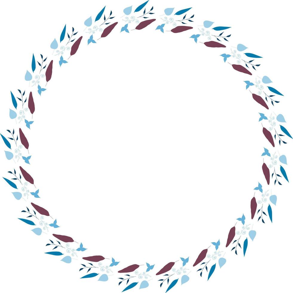 Round frame of horizontal blue leaves. Isolated nature frame on white background for your design. vector