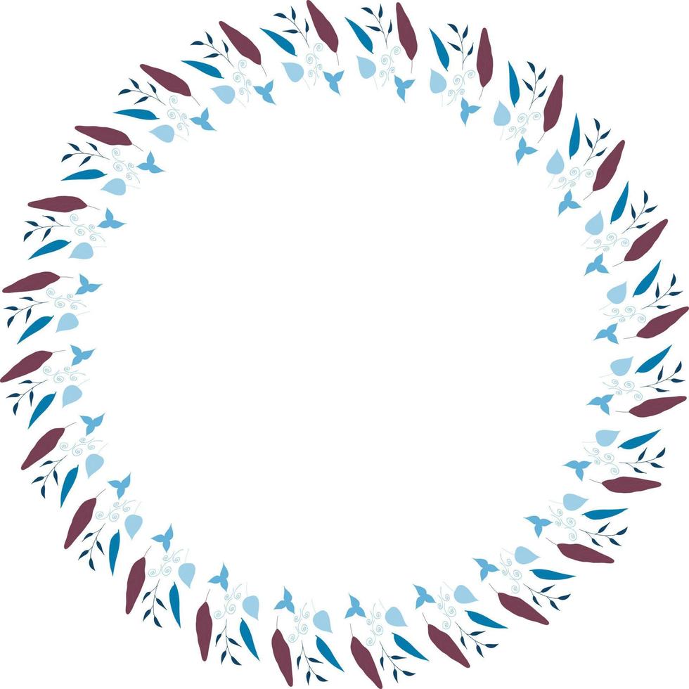 Round frame of vertical blue  leaves. Isolated nature frame on white background for your design. vector