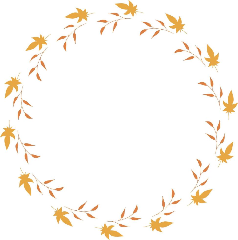 Round frame with horizontal orange branches and leaves on white background. Isolated wreath for your design. vector