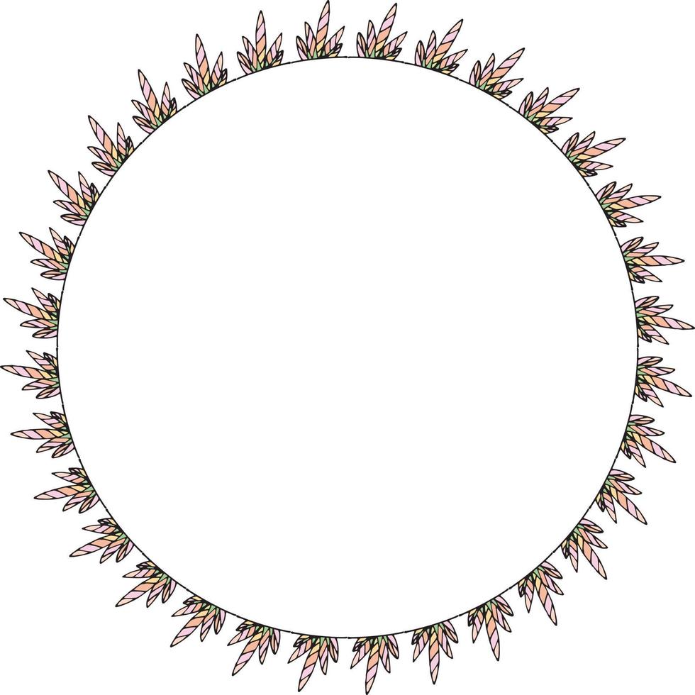 Round frame with pink and colored decorative elements. Isolated wreath on white background for your design vector