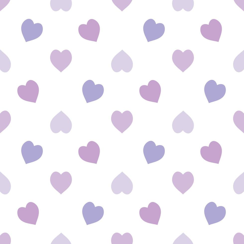 Seamless pattern in simple pastel violet and purple hearts on white background for fabric, textile, clothes, tablecloth and other things. Vector image.