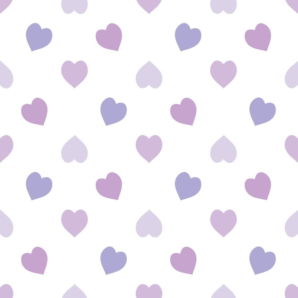 Seamless pattern in simple pastel violet and purple hearts on white background for fabric, textile, clothes, tablecloth and other things. Vector image.