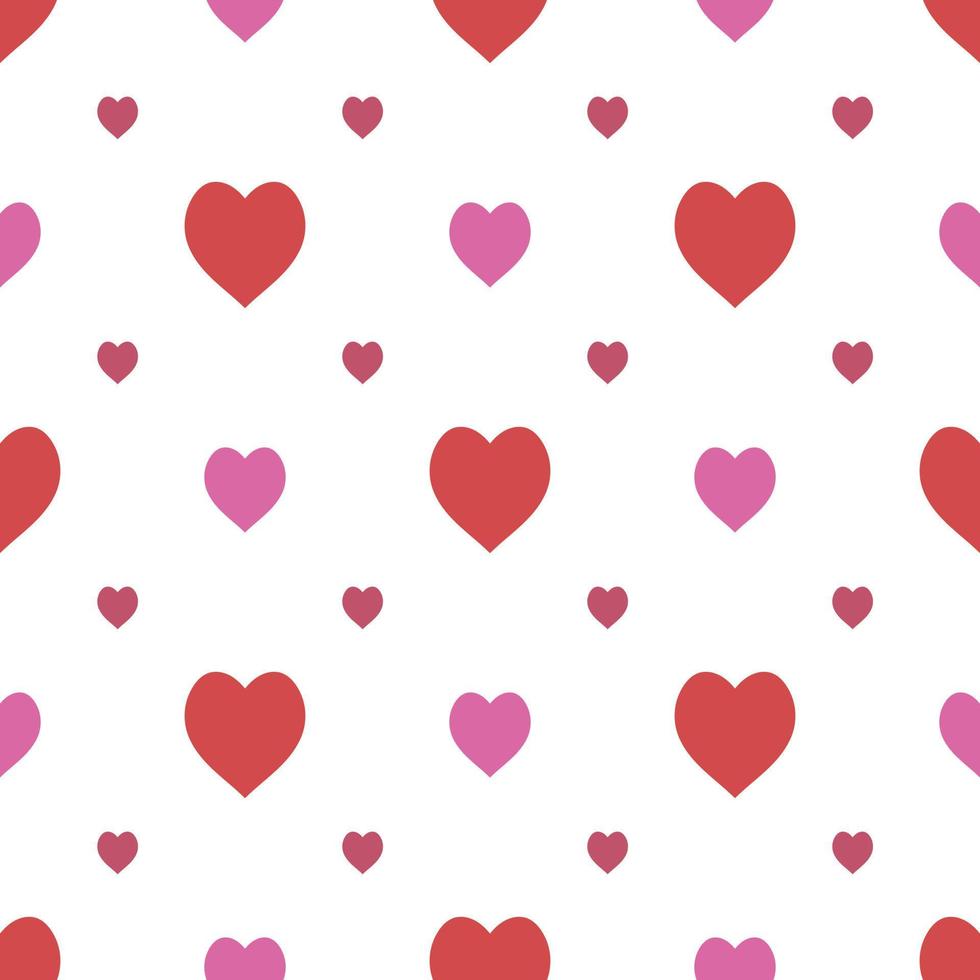Seamless pattern in stylish red and bright pink hearts on white background for fabric, textile, clothes, tablecloth and other things. Vector image.