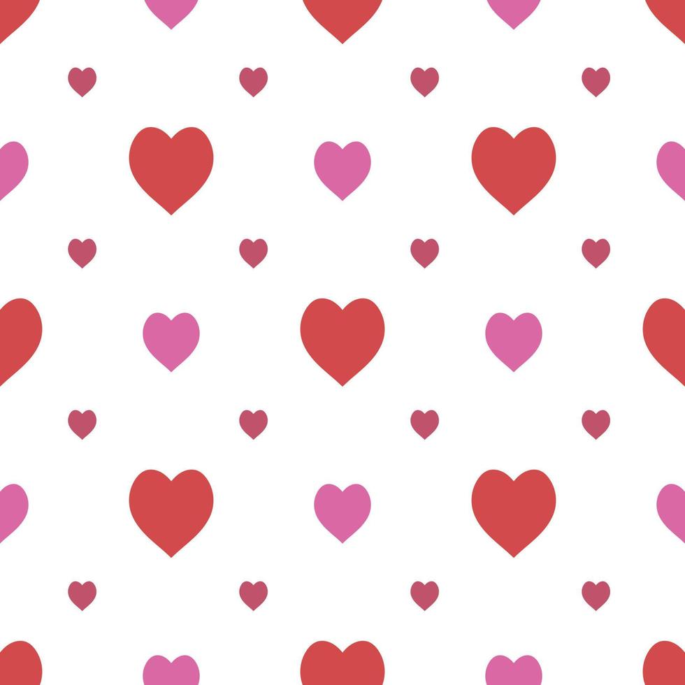 Seamless pattern in stylish red and bright pink hearts on white background for fabric, textile, clothes, tablecloth and other things. Vector image.