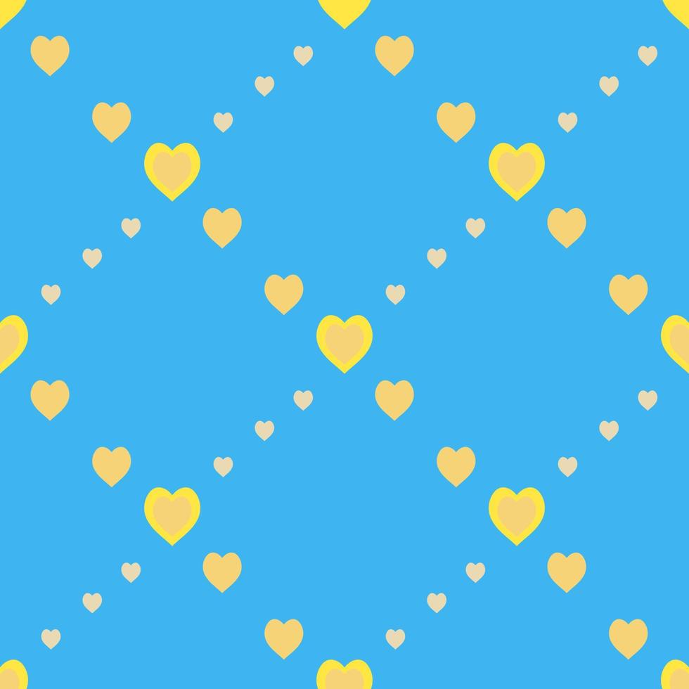 Seamless pattern with cute yellow hearts on blue background. Vector image.