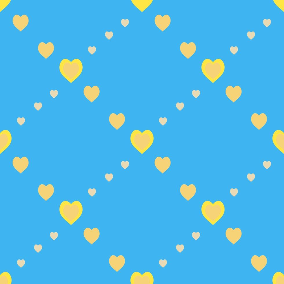 Seamless pattern with cute yellow hearts on blue background. Vector image.