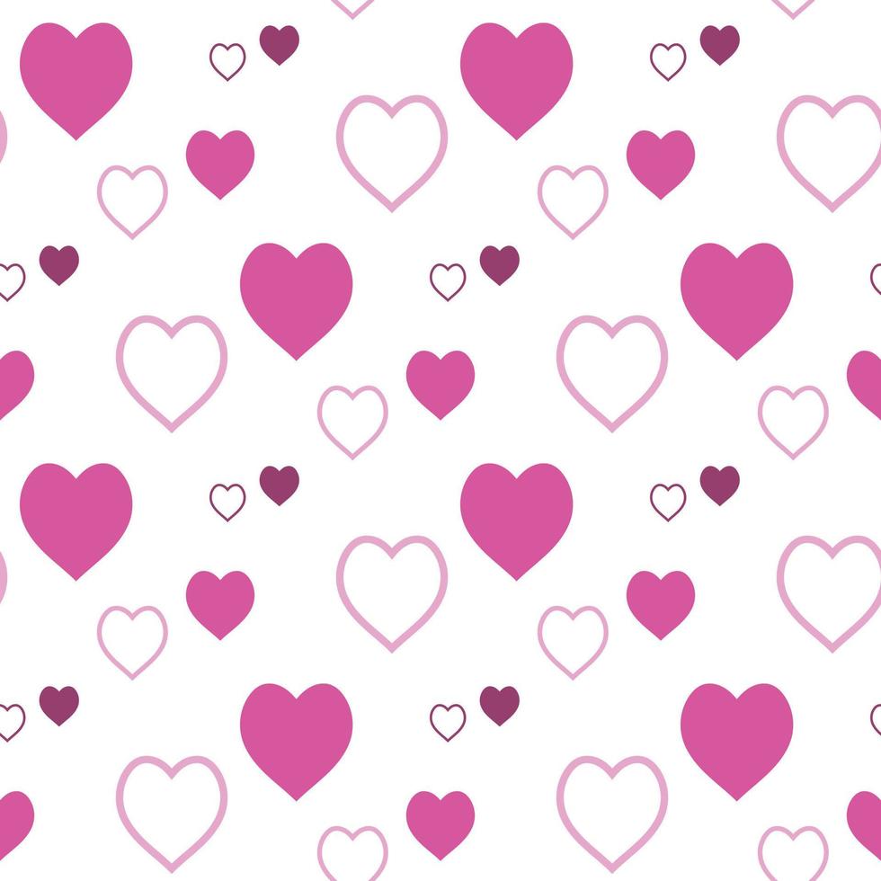 Seamless pattern with charming pink hearts on white background for plaid, fabric, textile, clothes, tablecloth and other things. Vector image.