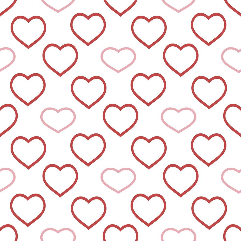 Seamless pattern with great positive red and pink hearts on white background for plaid, fabric, textile, clothes, tablecloth and other things. Vector image.