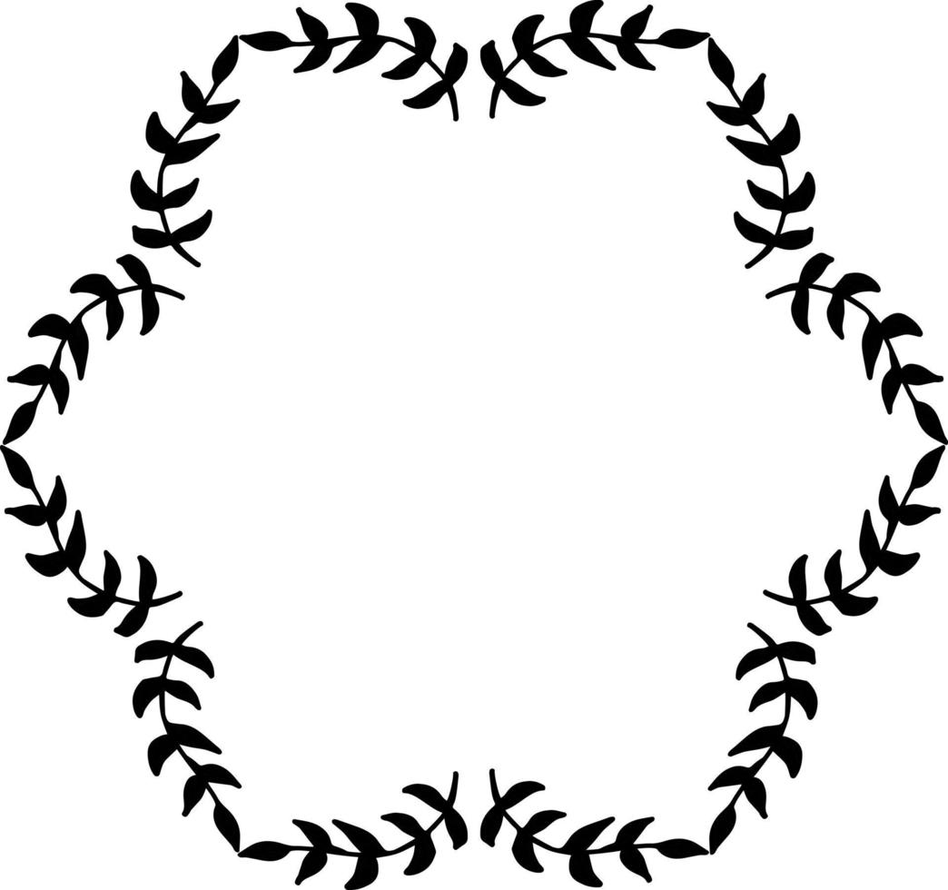 Round frame of cute decorative black branches on white background. Isolated vector frame for your design.