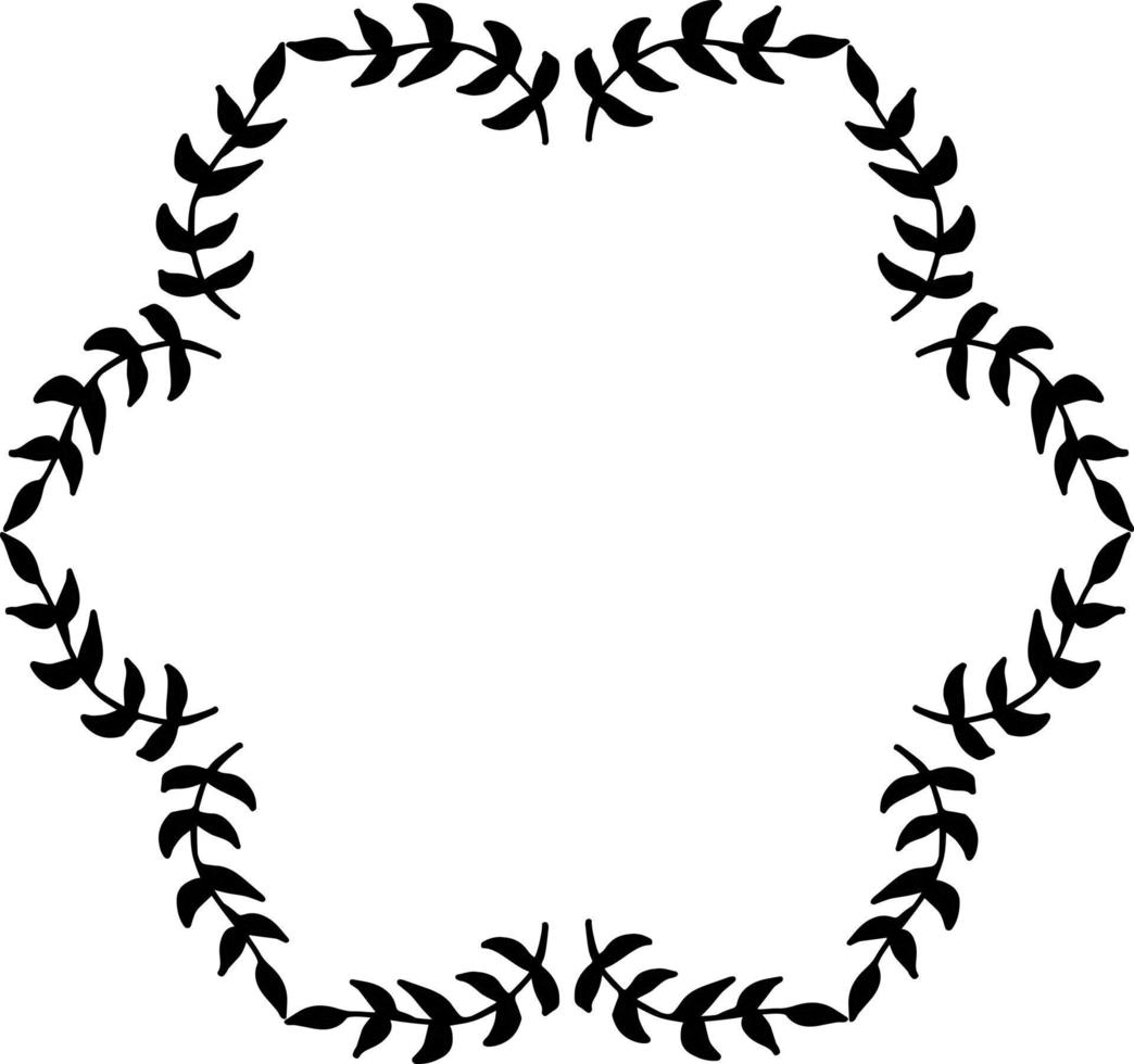 Round frame of cute decorative black branches on white background. Isolated vector frame for your design.