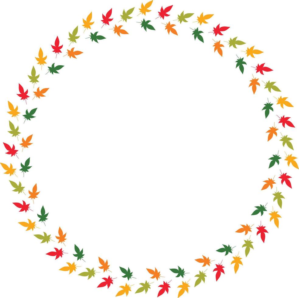 Round frame of horizontal autumn  leaves. Isolated nature frame on white background for your design. vector