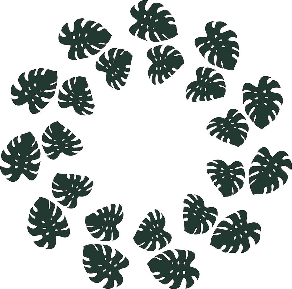 Round frame of horizontal dark leaves of monstera on white background. Isolated frame for your design. vector