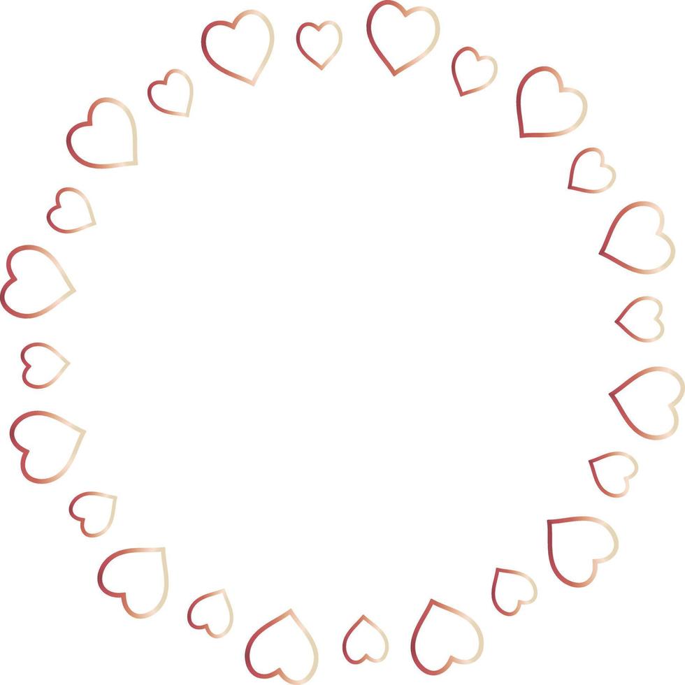 Round frame with exquisite gradient red hearts on white background. Vector image.