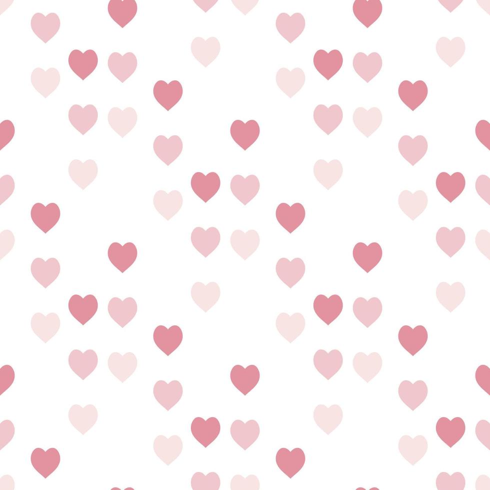 Seamless pattern with cute pink hearts on white background. Vector image.