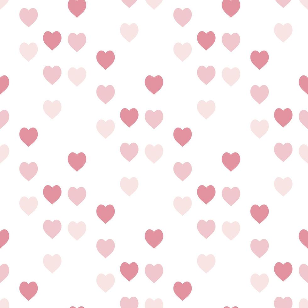 Seamless pattern with cute pink hearts on white background. Vector image.