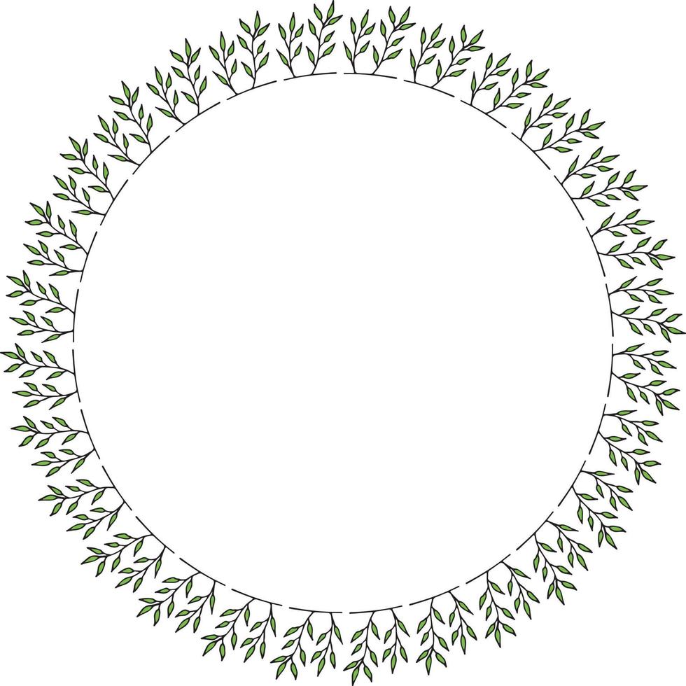 Round frame with green branches. Isolated wreath on white background for your design vector