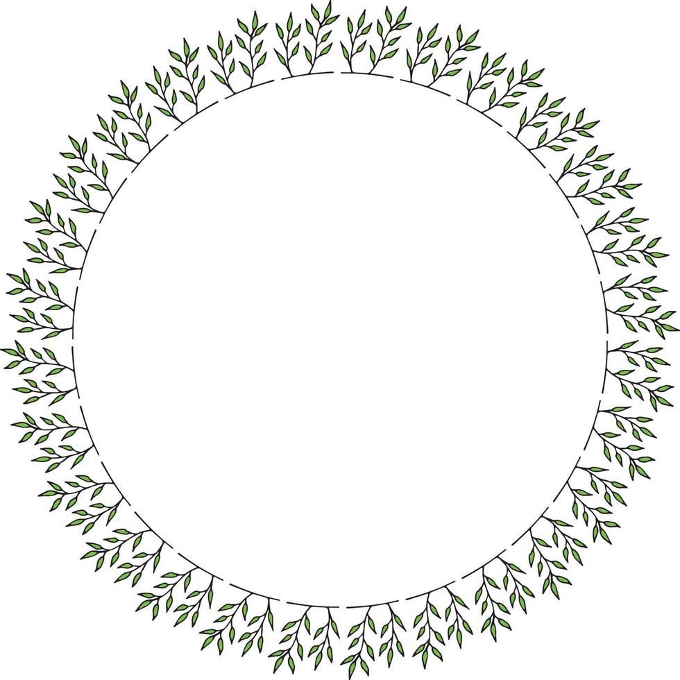 Round frame with green branches. Isolated wreath on white background for your design vector