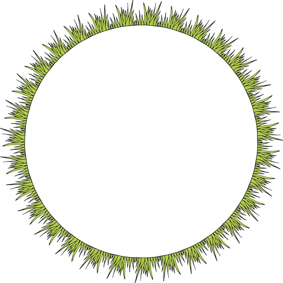 Round frame with green grass. Isolated wreath on white background for your design vector
