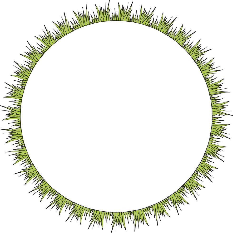 Round frame with green grass. Isolated wreath on white background for your design vector