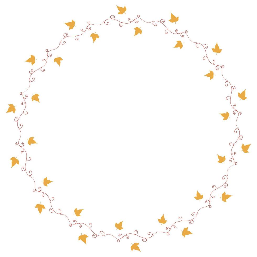 Round frame with horizontal red decorative elements and little yellow leaves on white background. Isolated wreath for your design. vector
