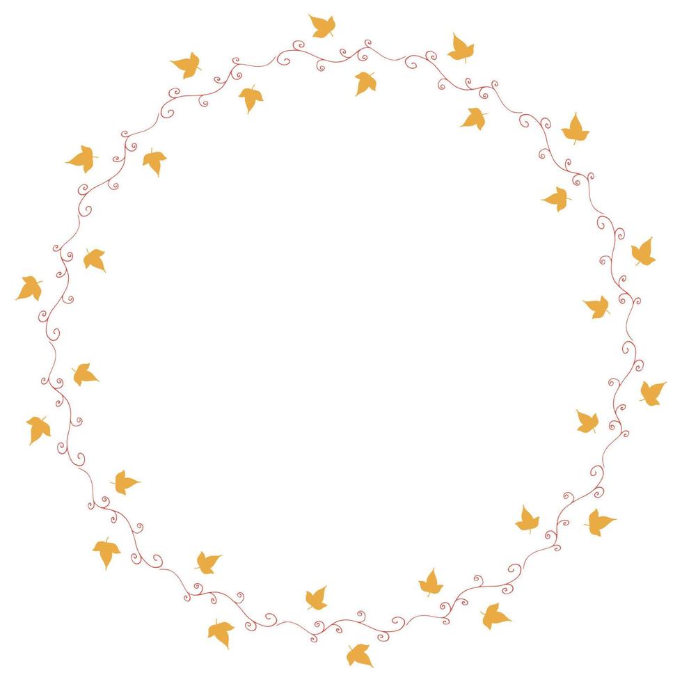 Round frame with horizontal red decorative elements and little yellow leaves on white background. Isolated wreath for your design. vector
