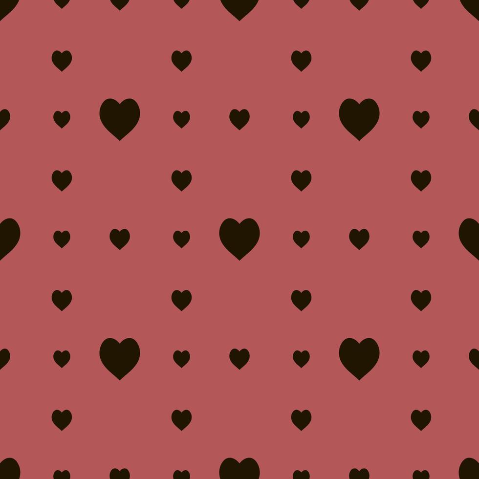 Seamless pattern in simple black hearts on red background for fabric, textile, clothes, tablecloth and other things. Vector image.